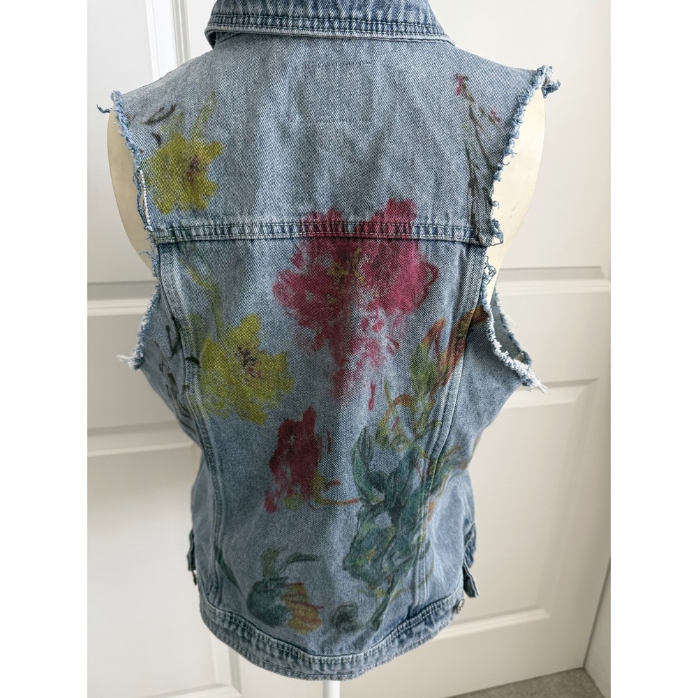 Guess Los Angeles Studded Floral Back Denim Vest Light Wash XL Y2K Grunge